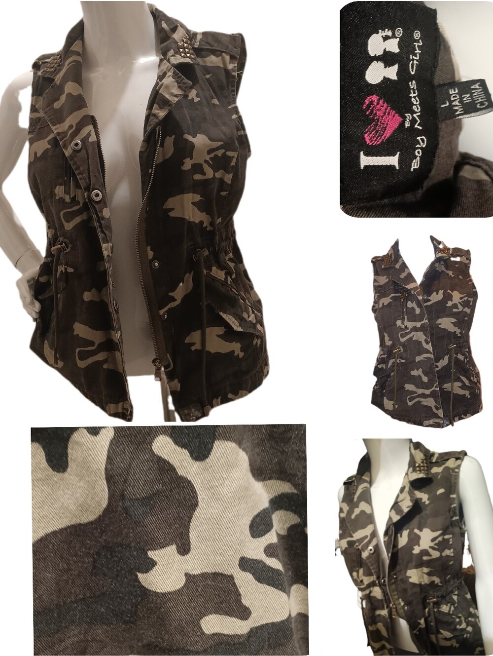 Boy Meets Girl Olive Green & Khaki Camouflage Utility Vest